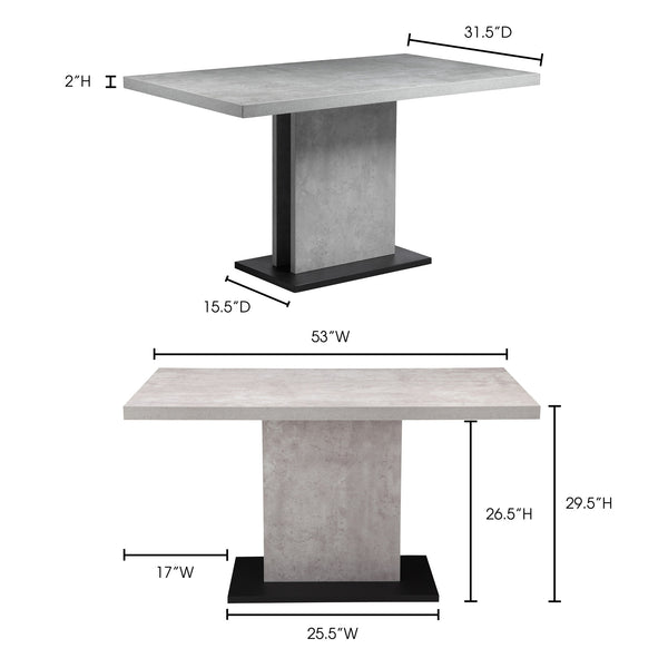 Moe's Hanlon Dining Table Light Grey Concrete, 4-Seater