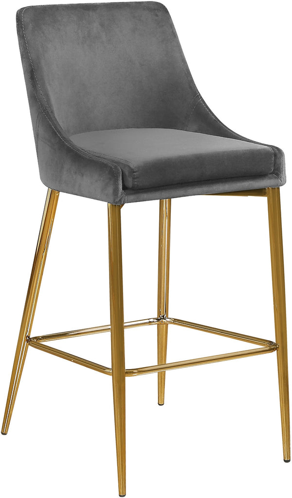 Lynette Stool In Grey Velvet and Gold