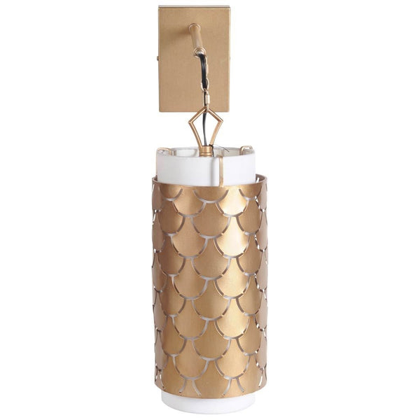 Brasseur IV 10.5x22 Gold Toned Metal Fish Scale Wall Sconce