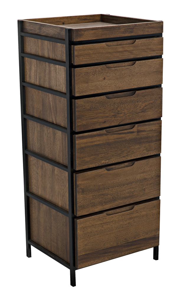 Seoul Tallboy Dark Walnut and Industrial Steel Chest of Drawers