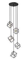 Vertical 5 Light Pendant in Matte Black + Brushed Nickel Finish