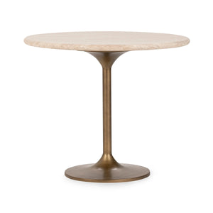 Malani Travertine Round Dining Table with Iron Base