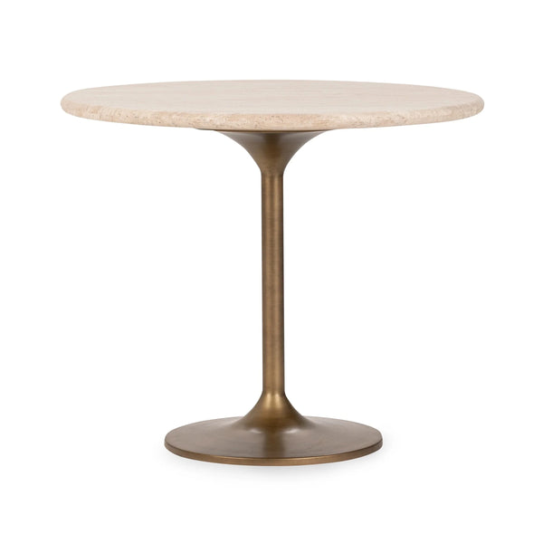 Malani Travertine Round Dining Table with Iron Base