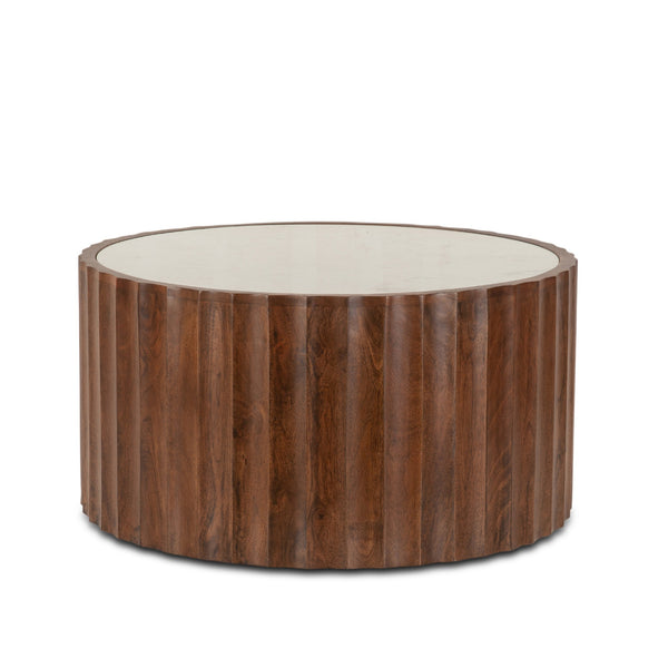 Palermo White Marble and Mango Round Coffee Table