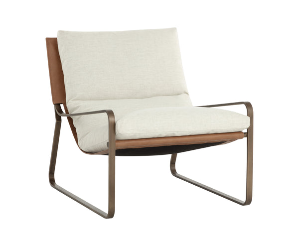 ZANCOR LOUNGE CHAIR - ANTIQUE BRASS - GERALT LINEN / TAN LEATHER