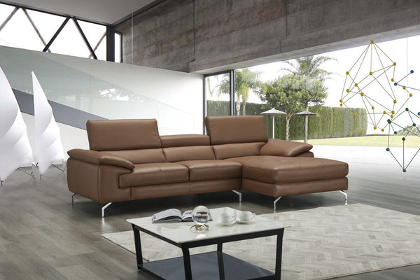 Jett Italian Leather Mini Sectional Right Facing Chaise in Caramel