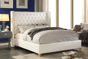 Danielle Queen Bed In White Bonded Leather