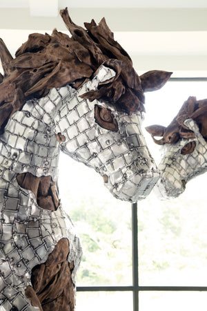Mustang Horse Armored Sculpture, Galloping