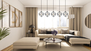 Vertical 5 Light Pendant in Matte Black + Brushed Nickel Finish