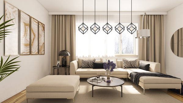 Vertical 5 Light Pendant in Matte Black + Brushed Nickel Finish