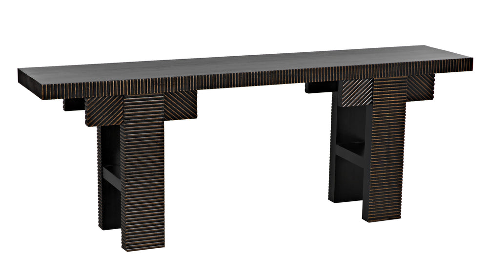 Nabu Mahogany Console in Hand-Rubbed Black with Light Brown Accents