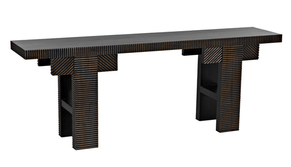 Nabu Mahogany Console in Hand-Rubbed Black with Light Brown Accents