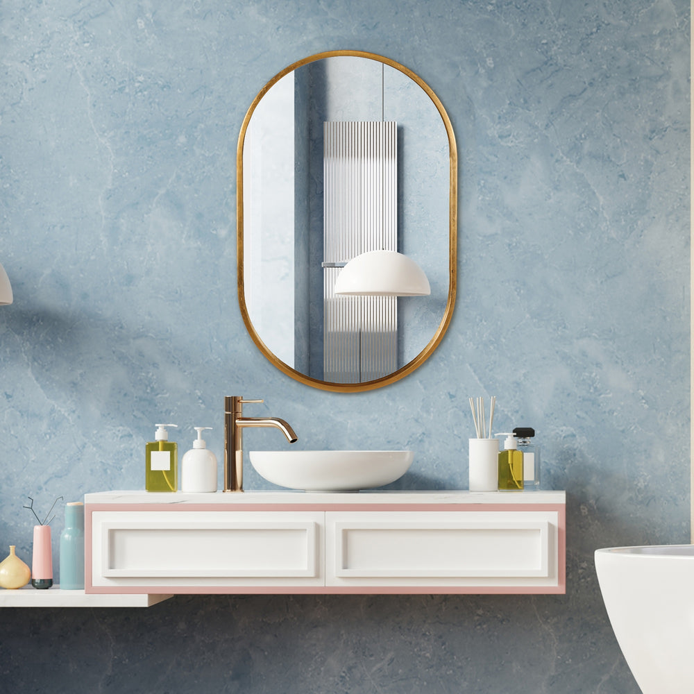 Varina Minimalist Gold Oval Mirror