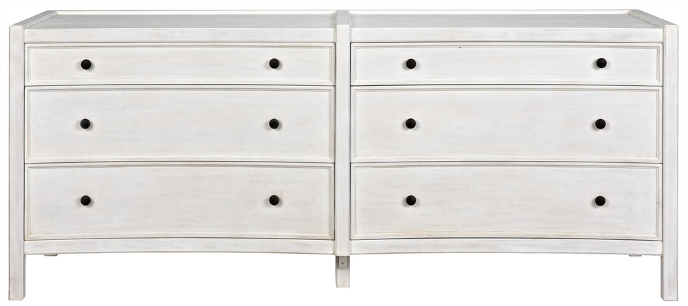 Hampton 6-Drawer Mahogany and Veneer Dresser with Brass Pulls in White Wash Finish