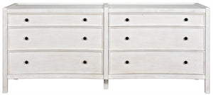 Hampton 6-Drawer Mahogany and Veneer Dresser with Brass Pulls in White Wash Finish