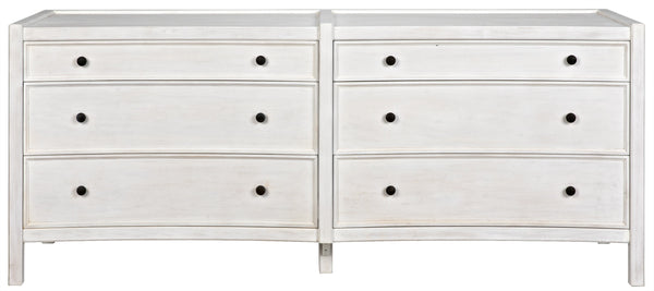 Hampton 6-Drawer Mahogany and Veneer Dresser with Brass Pulls in White Wash Finish
