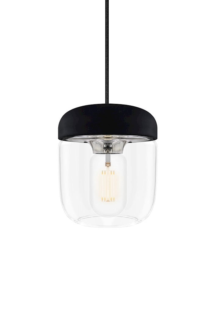Acorn Black and Steel Plug-In Pendant with LED Bulb