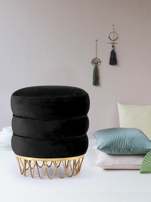 Henry Ottoman/Stool In Black Velvet