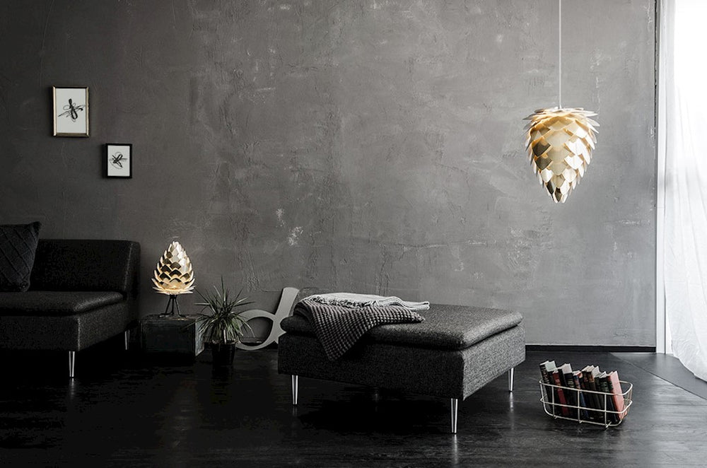 Conia Brass Medium Plug-In Pendant with White Cord