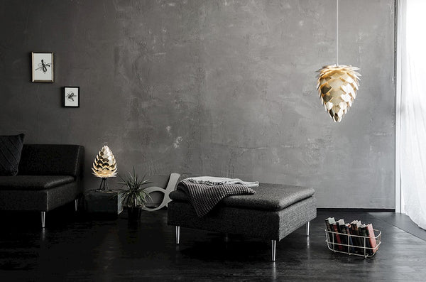 Conia Brass Medium Plug-In Pendant with White Cord