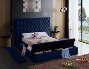 Randal King Bed In Navy Velvet