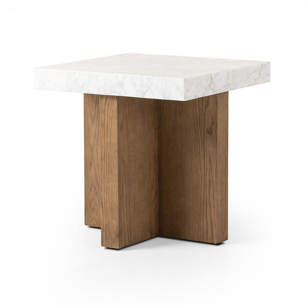 Bellamy End Table In White Carrera Marble