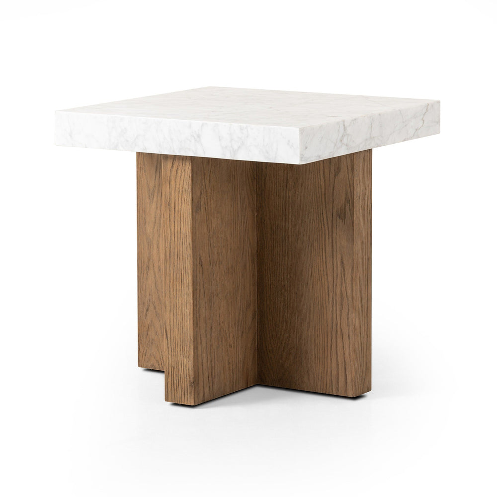 Bellamy End Table In White Carrera Marble