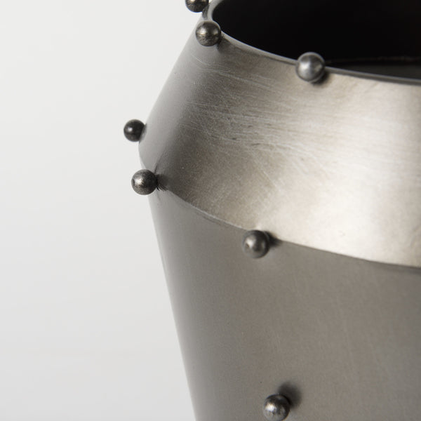 Elio 12.2H Large Gun Metal Gray Metal W/Studs Vase