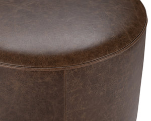 Claire Round Leather Ottoman, Iron Base - Dark Brown