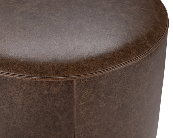 Claire Round Leather Ottoman, Iron Base - Dark Brown