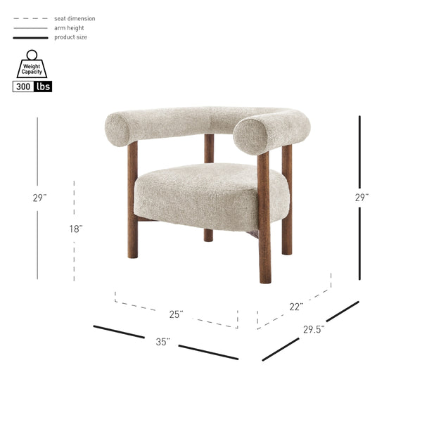 Vincent Chenille Accent Arm Chair Brown Legs, Grenada Cream 