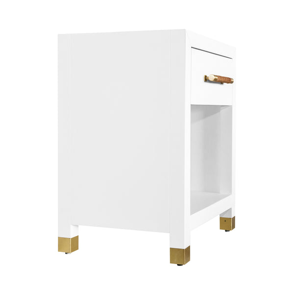 ONE DRAWER SIDE TABLE WITH RATTAN WRAPPED HANDLE IN MATTE WHITE LACQUER