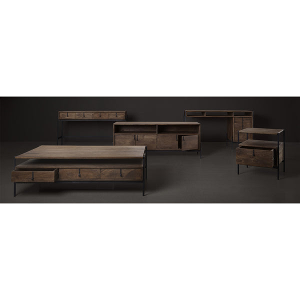 Glenn VII 56L x 22W Dark Brown Wood w/ Black Iron Frame, 3 Drawer Office Desk