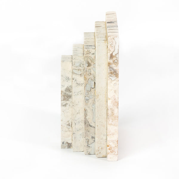 Stepped Bookends In White Travertine