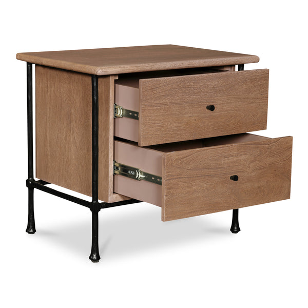 Rene Nightstand in Brown with Iron Legs