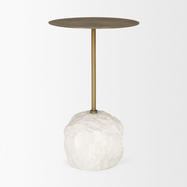 Rini Gold Metal and White Marble Accent Table