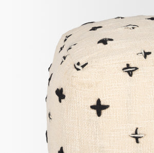 Saanvi Wool w/ Cream and Black Stitched Cross Patterned Pouf