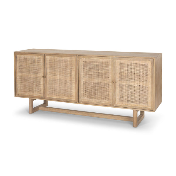 Grier 72.0L x 18.75W x 31.5H Light Brown Solid Wood W/Cane Sideboard
