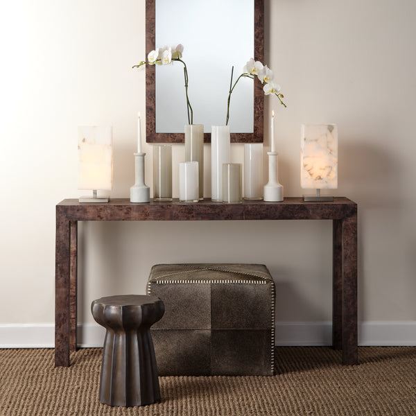 Archer Burl Wood Console, Grey