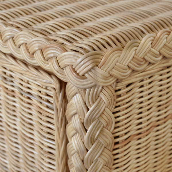 FOUR DOOR BUFFET IN FULLY WRAPPED RATTAN WITH SATIN BRASS PULLS