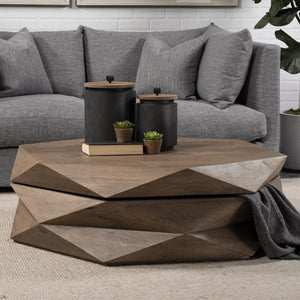 Arreto Hexagonal Hinged Solid Wood Top and Base Coffee Table