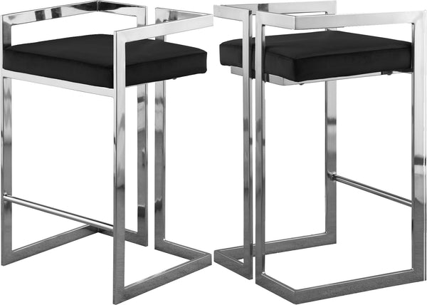 Winifred Stool In Black Velvet and Chrome