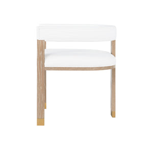 MODERN WOODEN ACCENT CHAIR WITH WHITE LINEN UPHOLSTERY