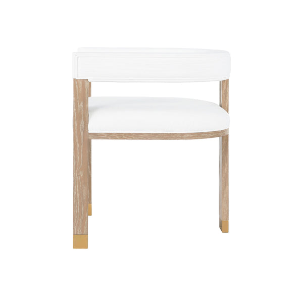 MODERN WOODEN ACCENT CHAIR WITH WHITE LINEN UPHOLSTERY