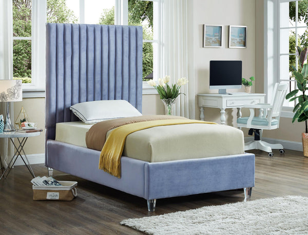 Fredrick Twin Bed In Sky Blue Velvet