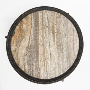 Dakota Travertine Round Coffee Table - Weathered Black