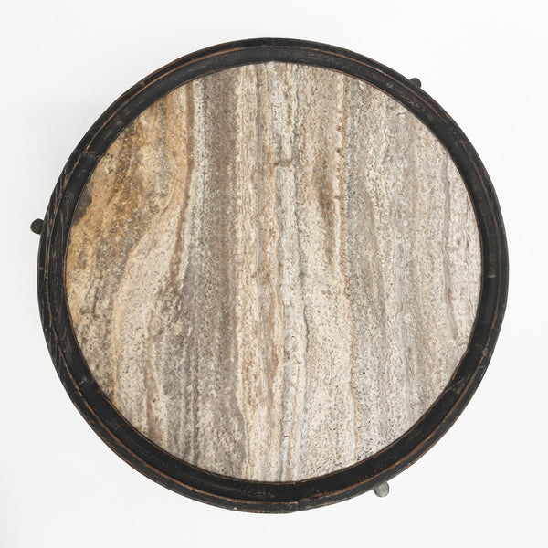 Dakota Travertine Round Coffee Table - Weathered Black