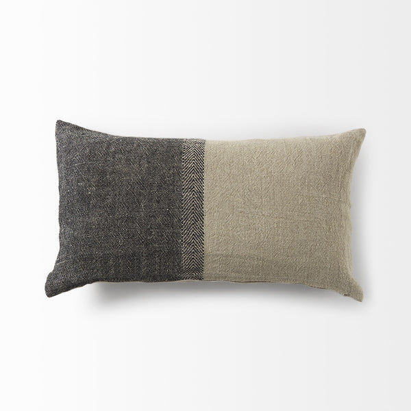 Isolde 14L x 26W Beige and Black Fabric Color Blocked Decorative Pillow Cover