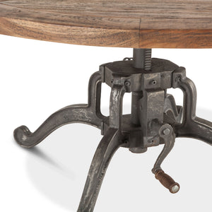 Industrial Loft 42-Inch Round Coffee Table with Reclaimed Teak Top and Adjustable Crank