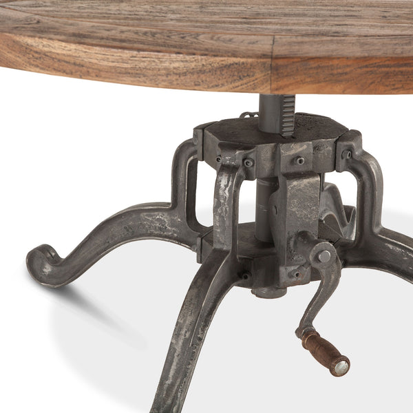 Industrial Loft 42-Inch Round Coffee Table with Reclaimed Teak Top and Adjustable Crank